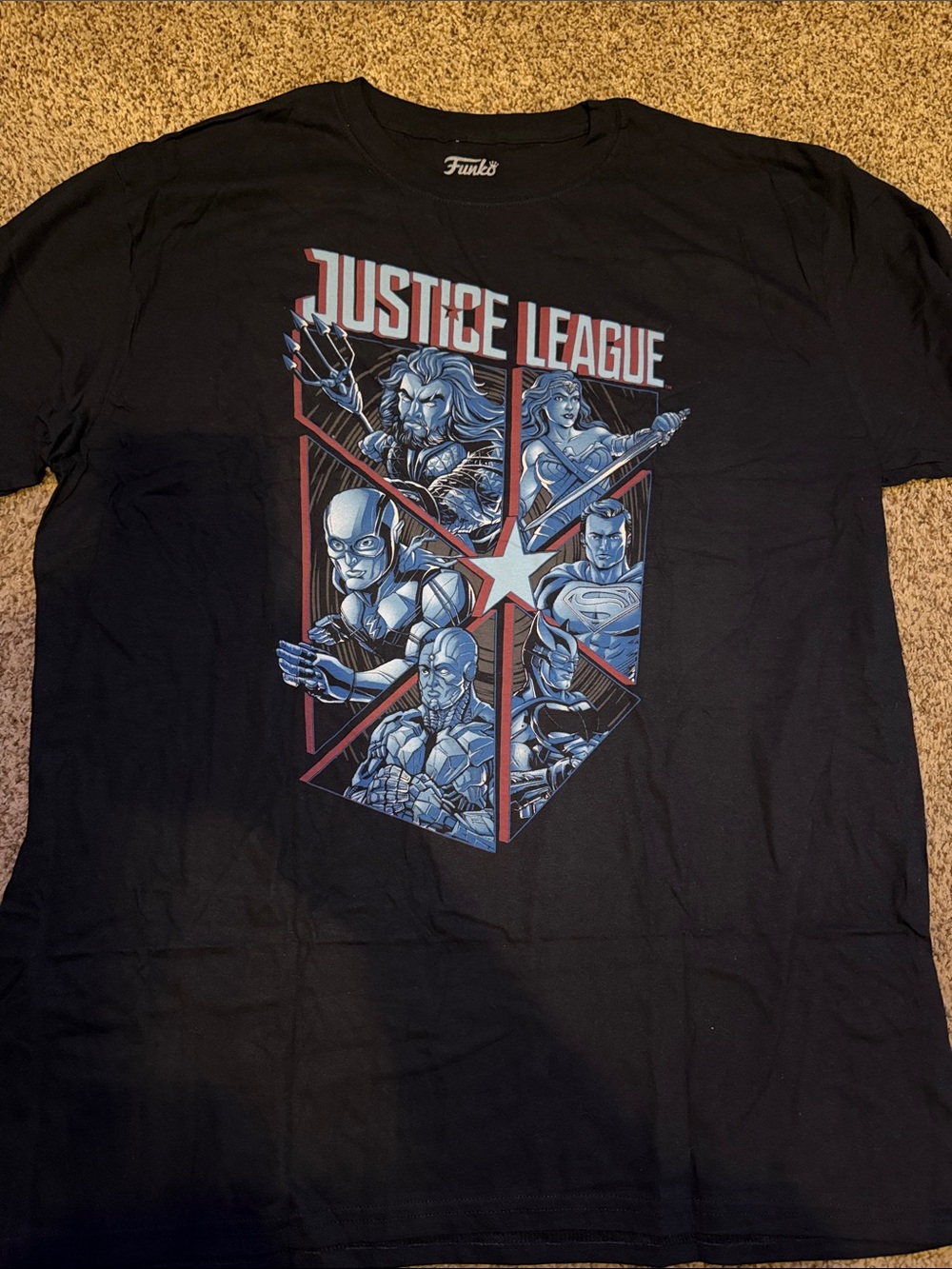 Funko Justice League Graphic Tee - Black with Blue and Red Artwork